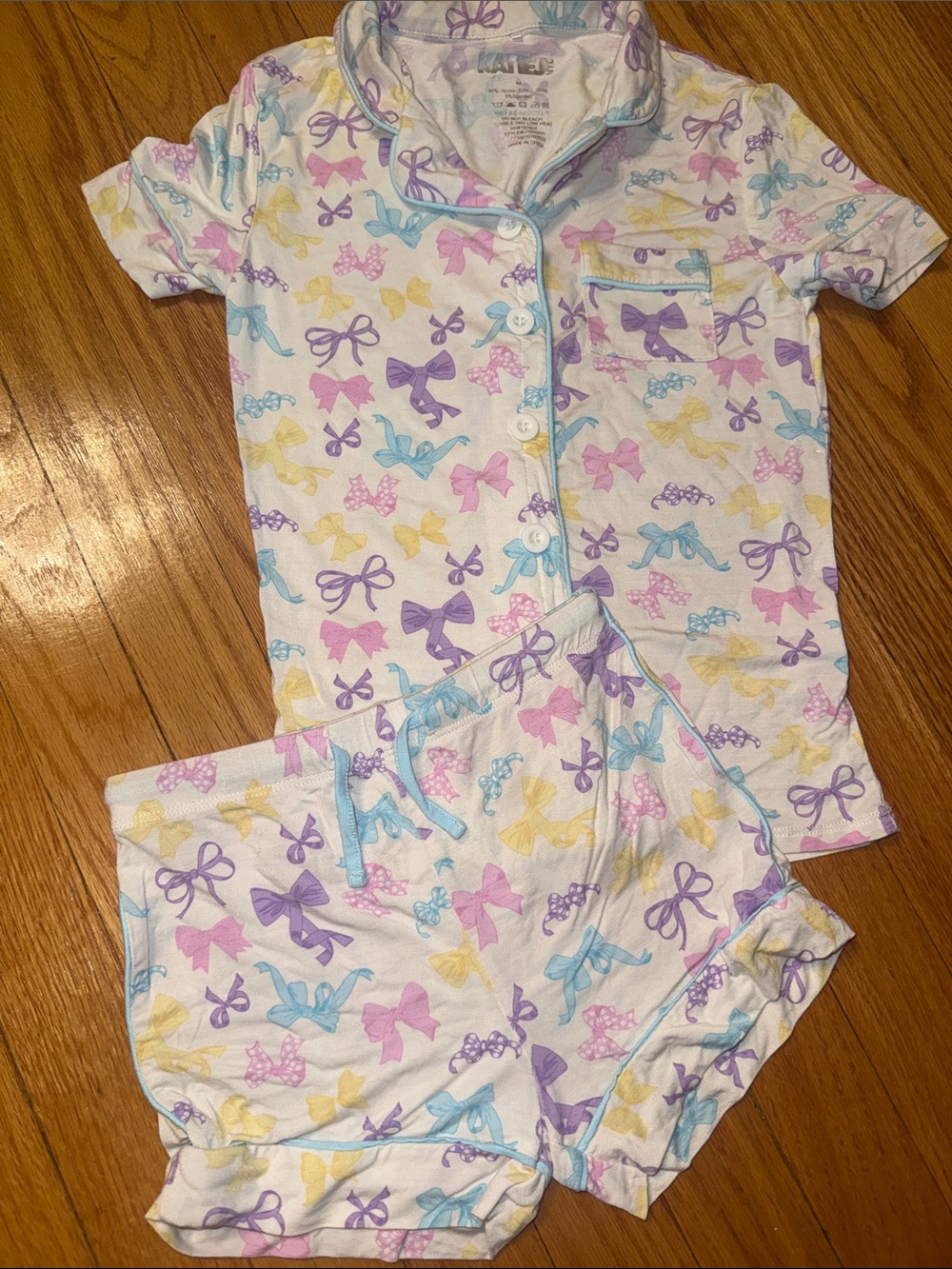 Katie J NYC Pastel Bow Print Kids Pajama Set